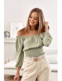 Short blouse with ruffles at the bottom Khaki MP29390 - Online store - Boutique